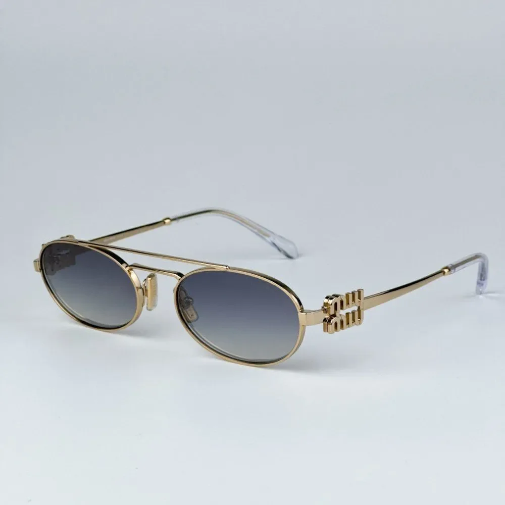 NEW Miu Miu MU54ZS 5AK30C Gold Grey Gradient Mirror Pilot Unisex Sunglasses